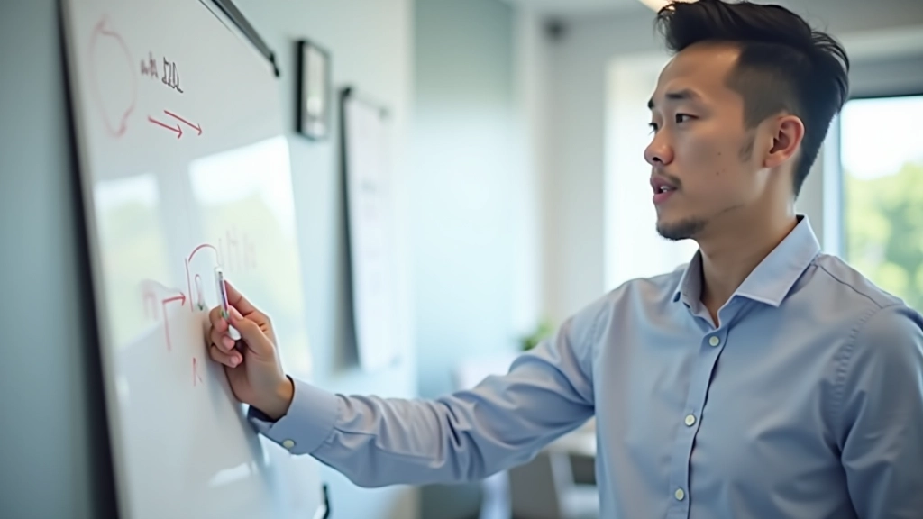 Facilitator explaining design thinking concepts at whiteboard